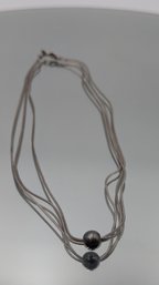 Italian 925 Sterling Silver Multi-Strand Snake Chain Necklace With Metal Ball Pendent