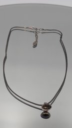 Authentic Pandora 925 ALE Silver Necklace With Brown Gemstone Pendant