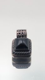 Vintage Indonesia 925 Sterling Silver Black Onyx Pyramid Pendant