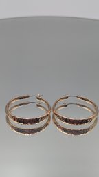 Vintage Hammered Gold-Tone Hoop Earrings With Textured Finish