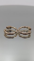 Vintage Gold Tone Scalloped Huggie Hoop Earrings With Pave Accents