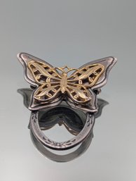 Vintage Mixed-Metal Butterfly Scarf Slide Brooch