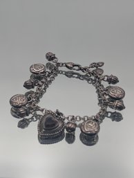 Brightington Silver Tone Charm Bracelet W/ Heart Locket & Etched Charms
