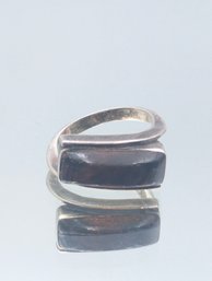 Silver Tone Amber-Colored Stone Ring  Size 7