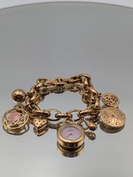 Anne Klein Gold-Tone Charm Bracelet Watch With Pink Accents