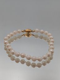 Classic Hand-Knotted Single Strand Pearl Bracelet With Gold Tone Clasp