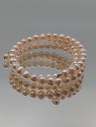 Faux Pink Pearl Wrap Wire Bracelet