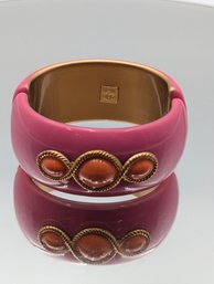 Kenneth Jay Lane (KJL) Pink Enamel & Coral Cabochon Hinged Bangle