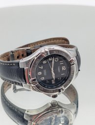 Timex Indiglo WR 50M Men's Quartz Watch, Black Dial, Leather Strap