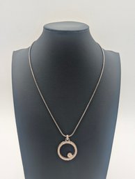 Brighton Silver Tone Crystal Halo Floating Solitaire Pendant Snake Chain Necklace