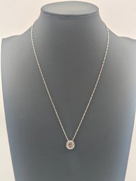 AVON Silver Tone Twisted Rope Chain Necklace With Brilliant Round Cut CZ Pendant
