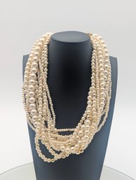 Multi-Strand Faux Pearl Statement Necklace Gold Tone Clasp Wedding