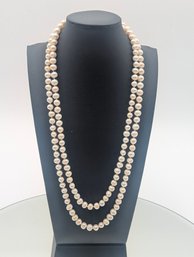 Vintage 44' Hand-Knotted Freshwater Pearl Rope Necklace - Creamy High Luster