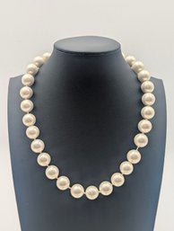 9' Graduated Pearl Necklace - 925 Sterling Silver Pav Crystal Clasp