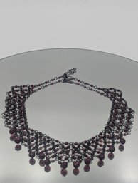 Dark Cherry Red Crystal Bib Necklace - Gothic Revival Statement Necklace