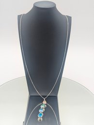 TCS Silver Tone Necklace 16-18' Adjustable, 4-Tier Blue Teal Crystal Drop Pendant