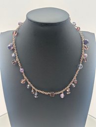 Boho Multi-Shape Purple Beaded Fringe Necklace