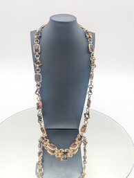 Intage Style Faux Tortoise Shell & Amber Resin Station Necklace, Gold Tone, 32'