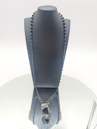 Cookie Lee Black Faceted Bead Necklace With Large Teardrop Pendant
