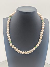 Freshwater Pearl Necklace W/ Green Crystal Accents & Gold-Tone Clasp
