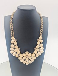 Gold-Tone Statement Necklace W/ Cream Faceted Teardrop Beads