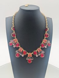 Liz Claiborne Gold-Tone Statement Necklace W/ Red & Purple Faceted Stones