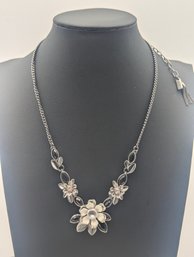 Silver-Tone Flower Statement Necklace