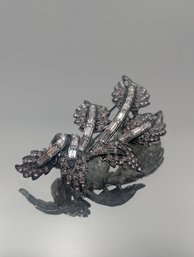 Art DecoStyle Rhinestone Leaf Spray Brooch Silver Tone Statement Pin