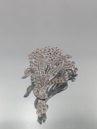 Vintage Silver Tone Rhinestone Floral Spray Brooch Pin
