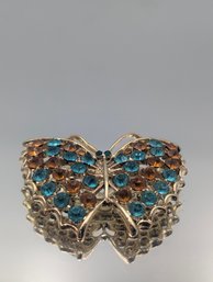 Butterfly Brooch With Blue & Amber Rhinestones