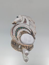 Retro Enamel Equestrian Horse Brooch With Faux Pearl