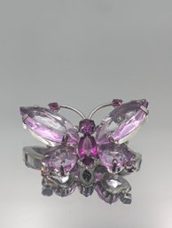 Vintage Lavender Crystal & Silver-Tone Butterfly Brooch