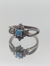 925 Sterling Silver Blue Opal Flower Cluster Ring Size 9