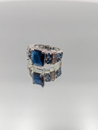 925 Sterling Silver Sapphire Blue Stone Statement Ring Size 8 .181 Ozt