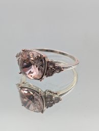 Large Pink Cushion Cut Ring & Accent Stones Size 9