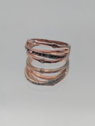 Rose Gold Tone Multi Band Ring W/ Clear & Dark Accent Stones Size 7