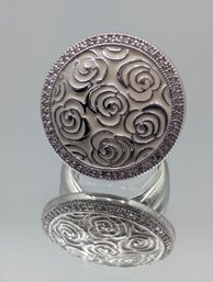 Large Round LGA Marked Statement Ring W/ Swirl Design & Accent Stones Size 9