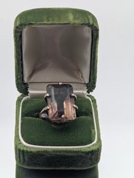 Large Emerald Cut Smoky Quartz Statement Ring Size 8.5