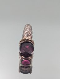 14K Gold & 925 Sterling Silver Pendant W/ Purple Garnet Colored Stone .110 Ozt