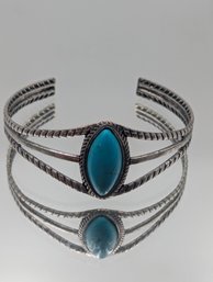 Silver Tone Turquoise Cuff Bracelet Southwestern Style Split Shank