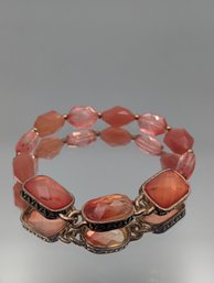 Napier Gold Tone Bracelet Pink Faceted Glass Stones Beaded