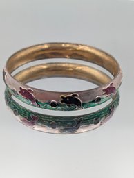 Cloisonn Enamel Dolphin Bangle Bracelet Green Pink
