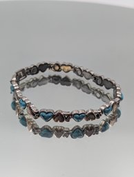Silver Tone Bracelet Blue Heart Link Design Magnetic