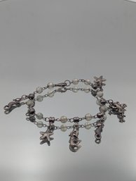 Nautical Charm Bracelet Mermaid Seahorse Starfish Frosted Glass Beads