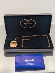 Majestron Beetle Pendant Watch Gold Tone Necklace With Box