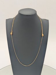 Gold Tone Station Necklace Snake Chain Bead Accents
