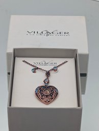 Villager Liz Claiborne Copper Tone Heart Necklace And Earring Jewelry Set, Boxed
