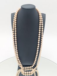 Champagne Peach Faux Pearl Long Rope Necklace