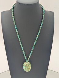 Southwestern Style Turquoise Beaded Necklace Large Turquoise Pendant 18'
