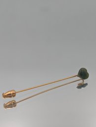 Green Stone Heart Stick Pin Gold Tone Lapel / Hat Pin